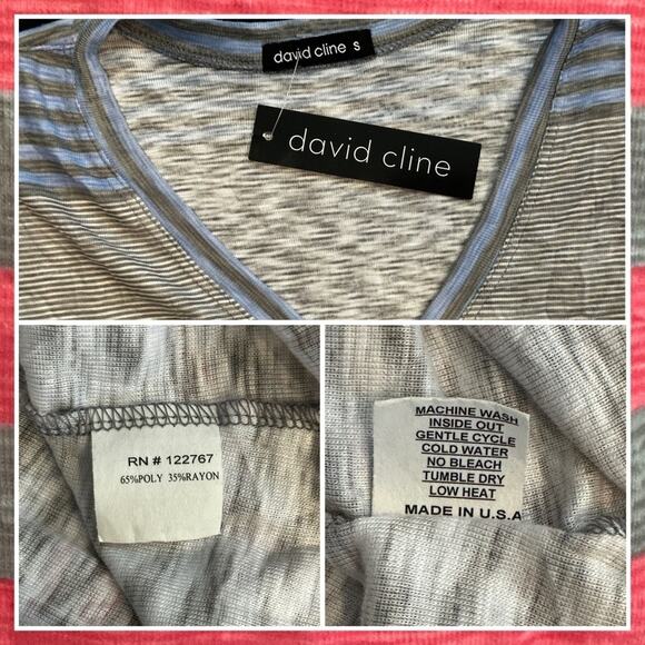 NWT David Cline V-Neck Short Sleeve T-Shirt Dress SZ Small Grey Red Stripe $119 - Picture 12 of 16